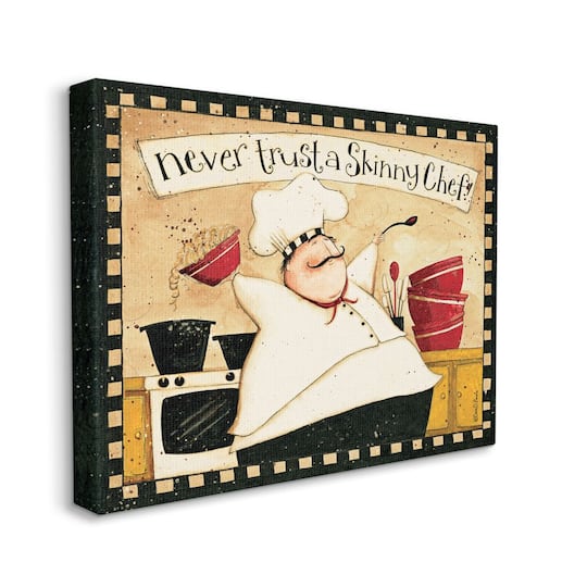 Stupell Industries Never Trust a Skinny Chef with Happy Cook Phrase Canvas Wall Art